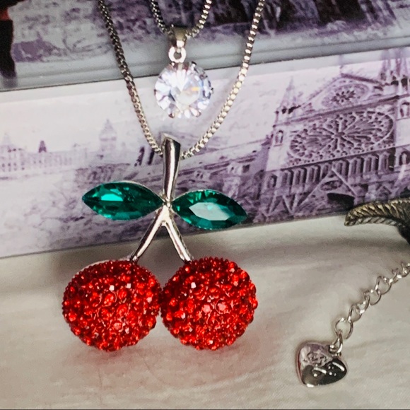 BETSEY JOHNSON Red Cherry & Charm Double Pendant